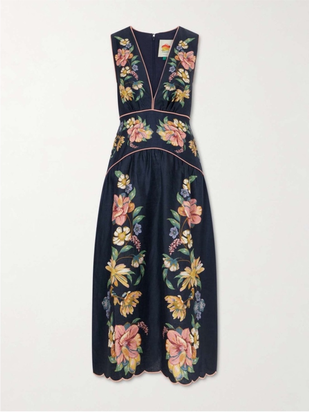 FARM Rio Maira Floral Dark Blue Linen Midi Dress Size Large NWT - Picture 5 of 14